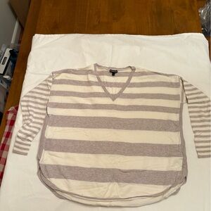 Express V-Neck Cream and Gray Striped Sweater